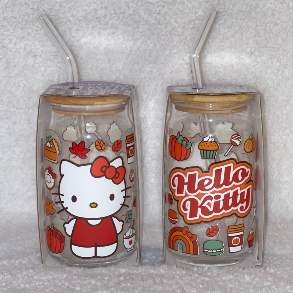 Hello Kitty Fall Glass 16oz Tumbler with Bamboo Lid + Glass Straw